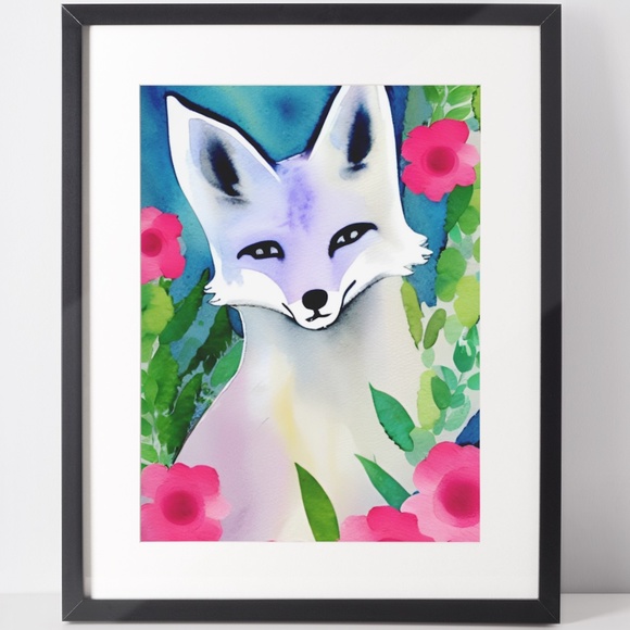 Other - Wall Art Watercolor Floral Arctic Fox Illustration Print Poster Card Unframed